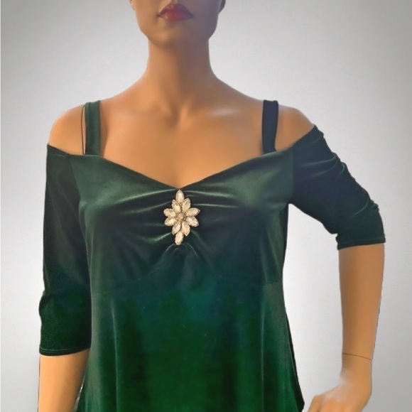 IGIGI Jeweled Velvet Party Dress Plus 22/24 Green Bra-Friendly, 3/4 Sleeves NWOT - Picture 4 of 11
